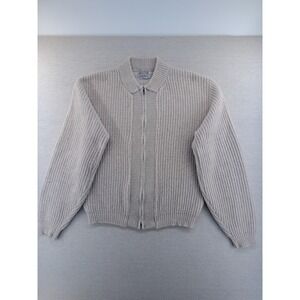 Vintage 1960s-1970s Brent Cardigan Mens Small Full Zip Wool Blend Sweater Tan